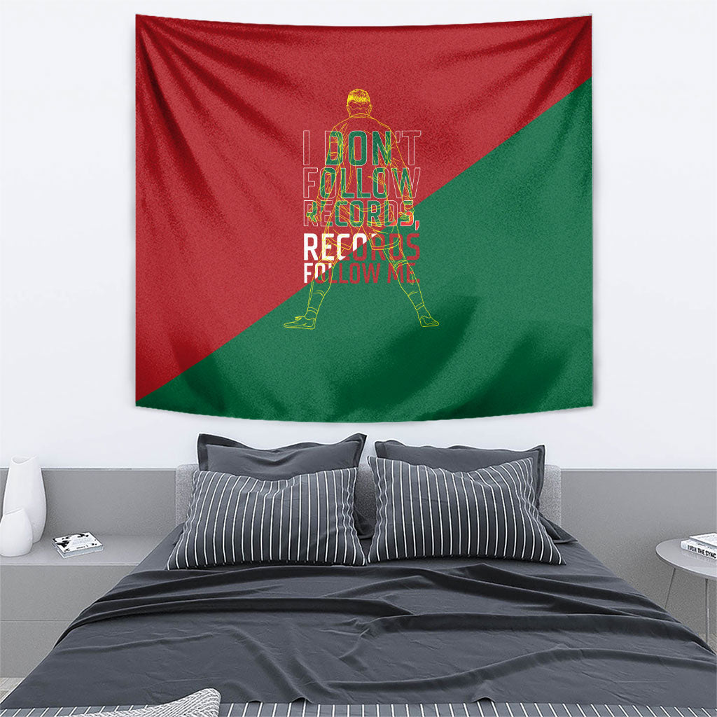 Portugal Football Number 7 GOAT Tapestry Records Follow Me Sports Quote Line Art