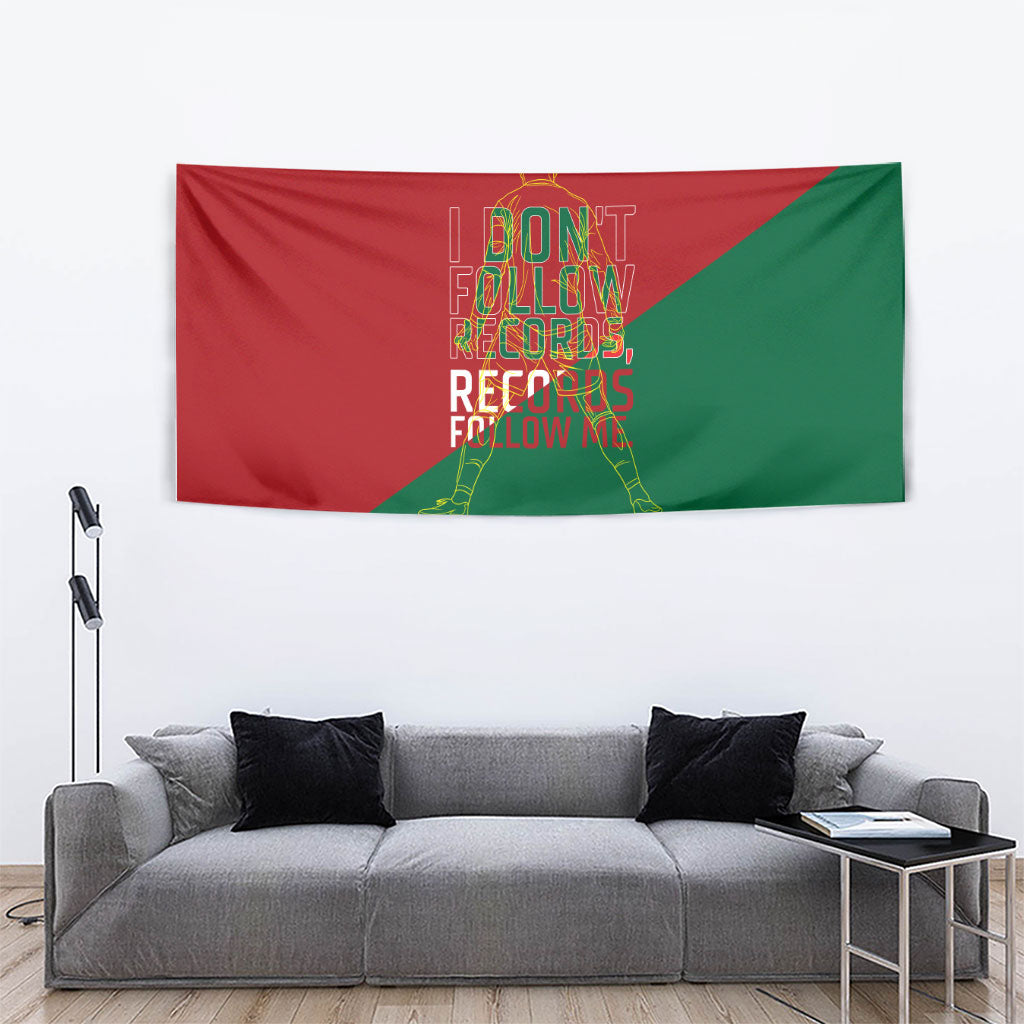 Portugal Football Number 7 GOAT Tapestry Records Follow Me Sports Quote Line Art