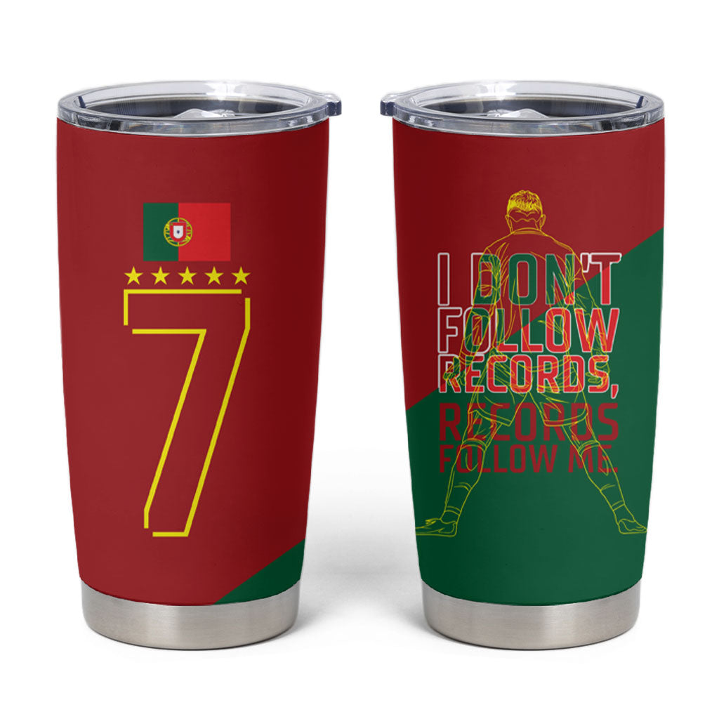 Portugal Football Number 7 GOAT Tumbler Cup Records Follow Me Sports Quote Line Art