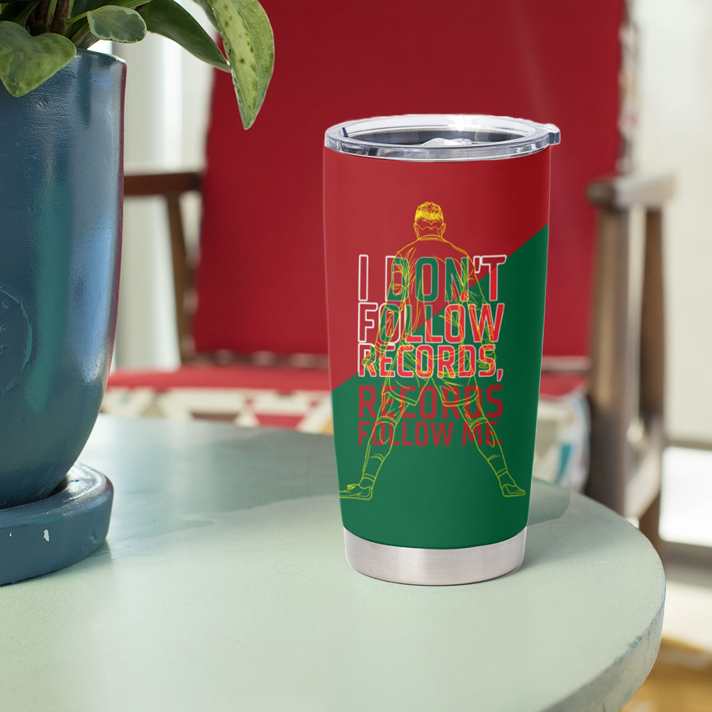 Portugal Football Number 7 GOAT Tumbler Cup Records Follow Me Sports Quote Line Art