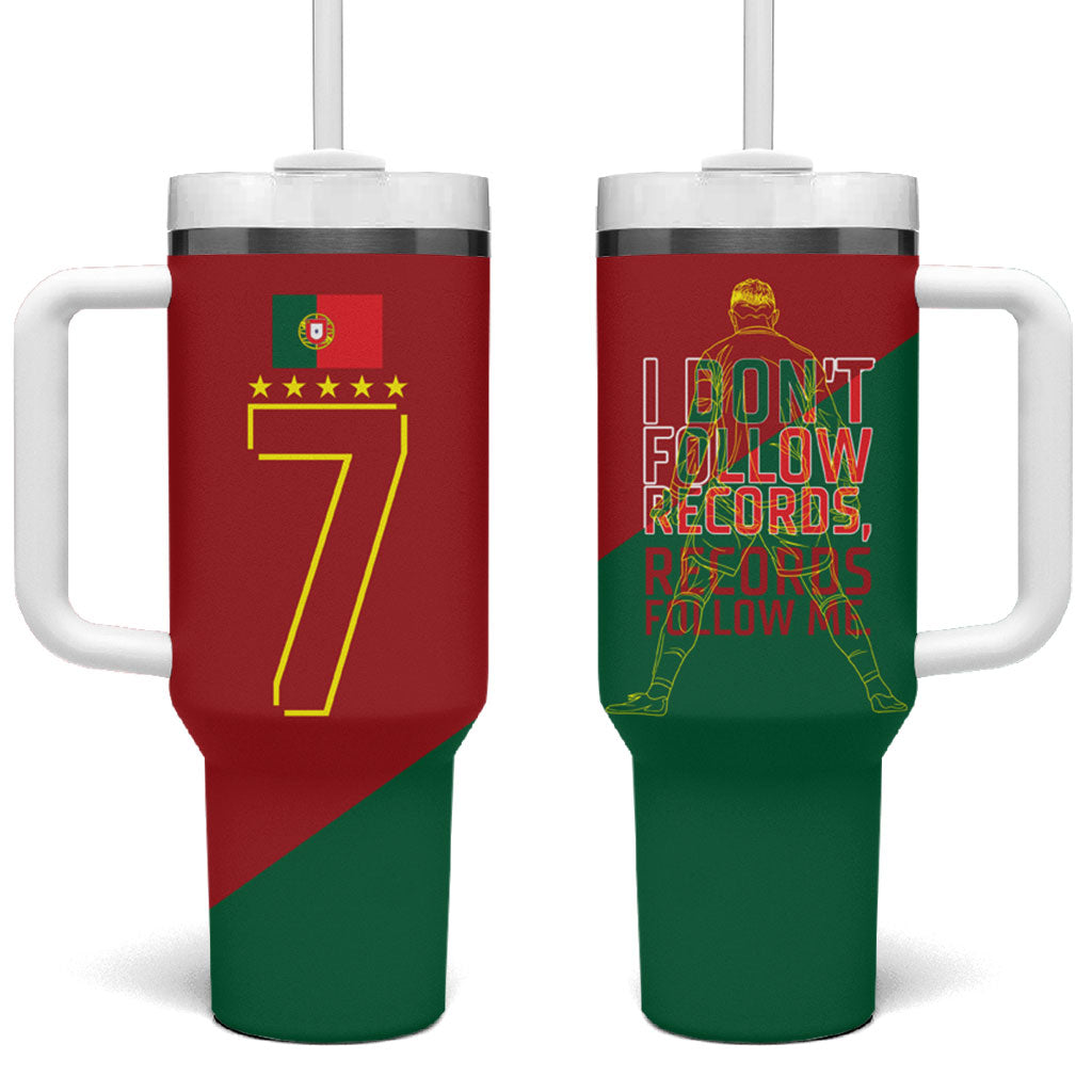 Portugal Football Number 7 GOAT Tumbler With Handle Records Follow Me Sports Quote Line Art