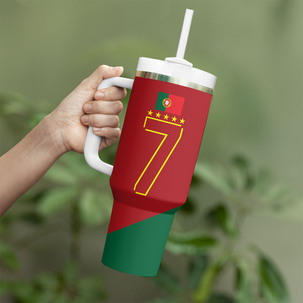 Portugal Football Number 7 GOAT Tumbler With Handle Records Follow Me Sports Quote Line Art