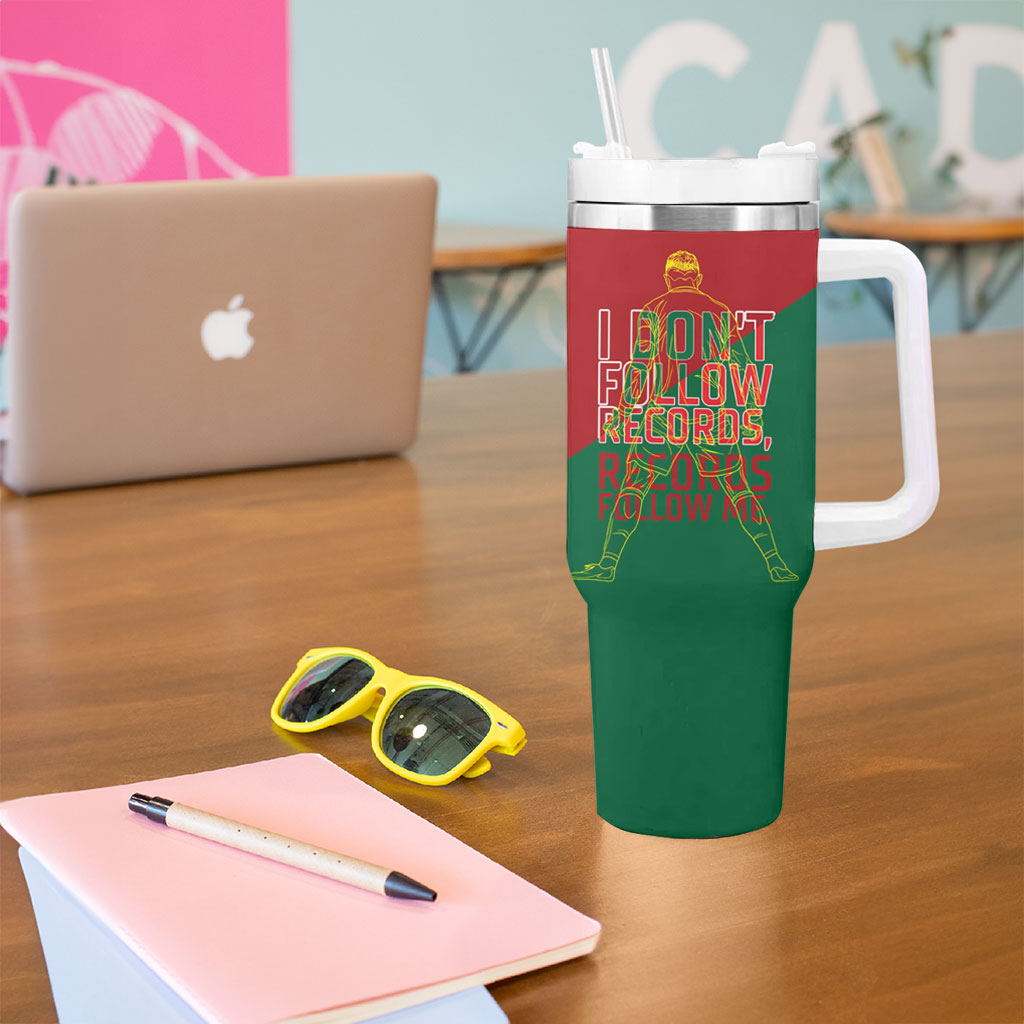 Portugal Football Number 7 GOAT Tumbler With Handle Records Follow Me Sports Quote Line Art