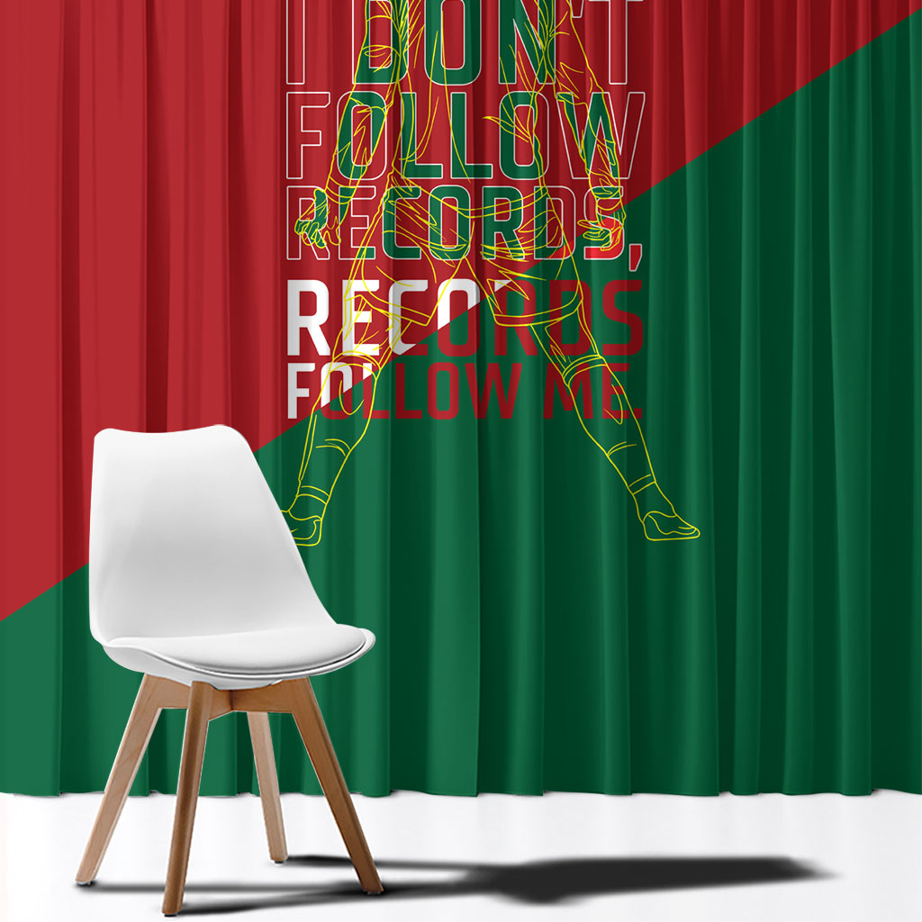 Portugal Football Number 7 GOAT Window Curtain Records Follow Me Sports Quote Line Art