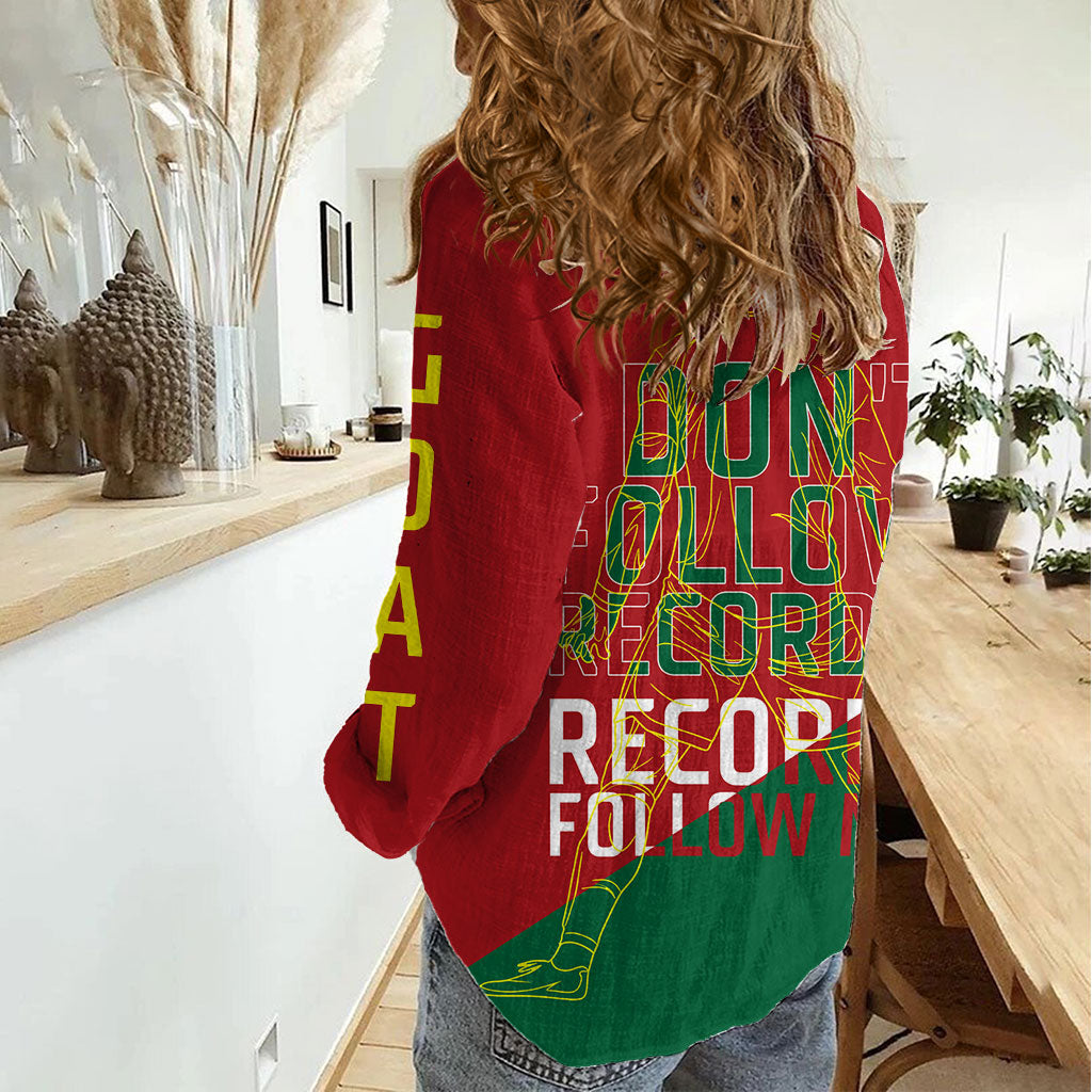 Portugal Football Number 7 GOAT Women Casual Shirt Records Follow Me Sports Quote Line Art