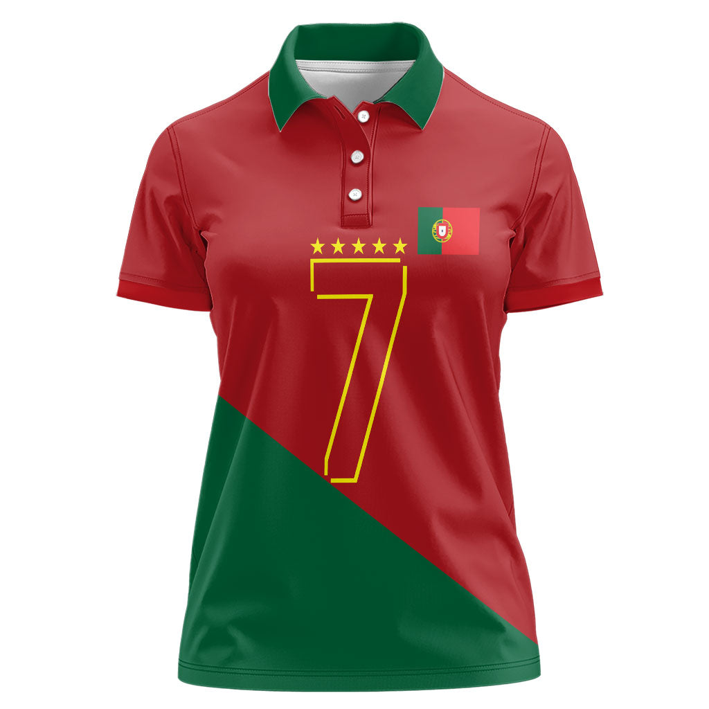 Portugal Football Number 7 GOAT Women Polo Shirt Records Follow Me Sports Quote Line Art