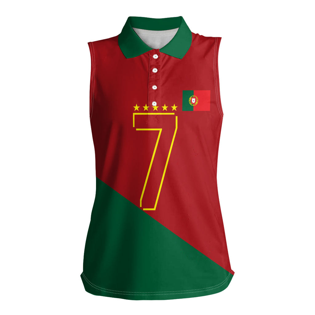 Portugal Football Number 7 GOAT Women Sleeveless Polo Shirt Records Follow Me Sports Quote Line Art