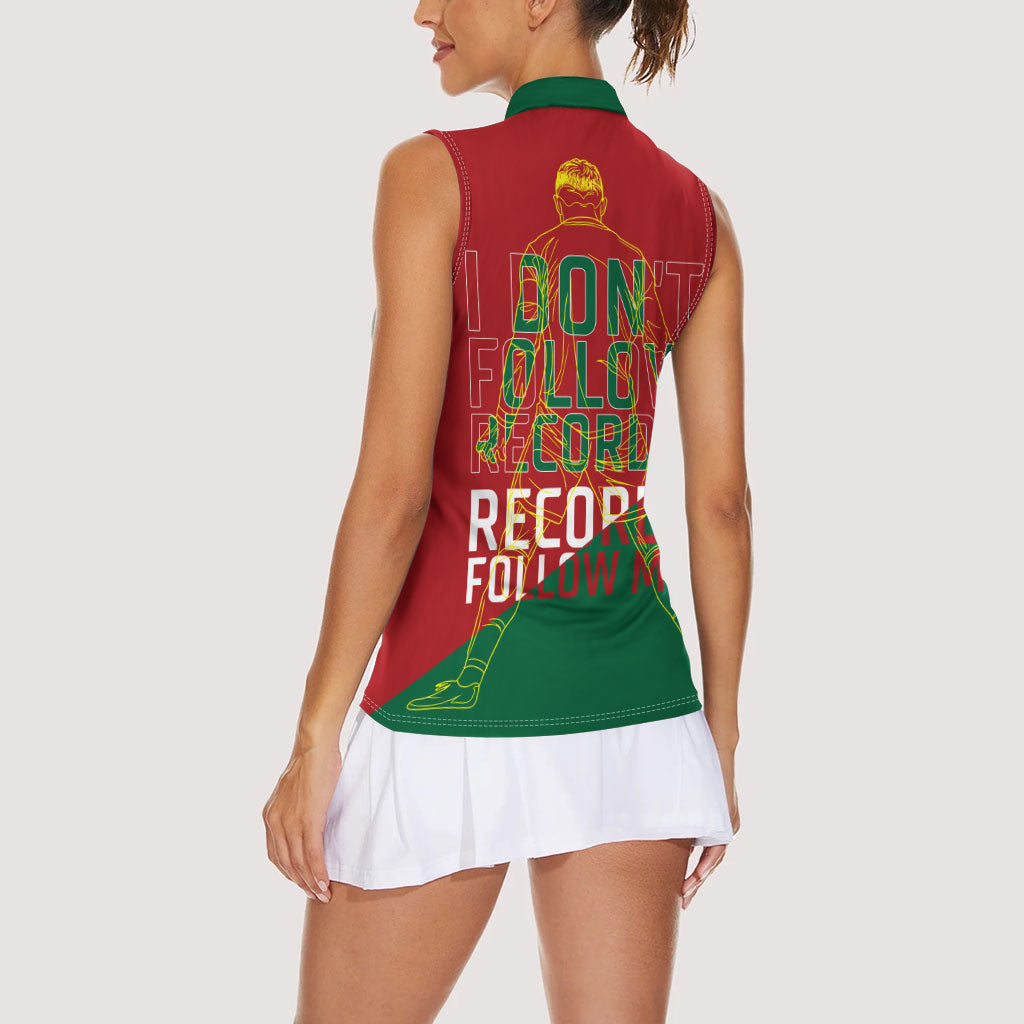 Portugal Football Number 7 GOAT Women Sleeveless Polo Shirt Records Follow Me Sports Quote Line Art