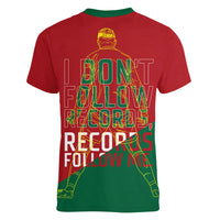Portugal Football Number 7 GOAT Women V-Neck T-Shirt Records Follow Me Sports Quote Line Art