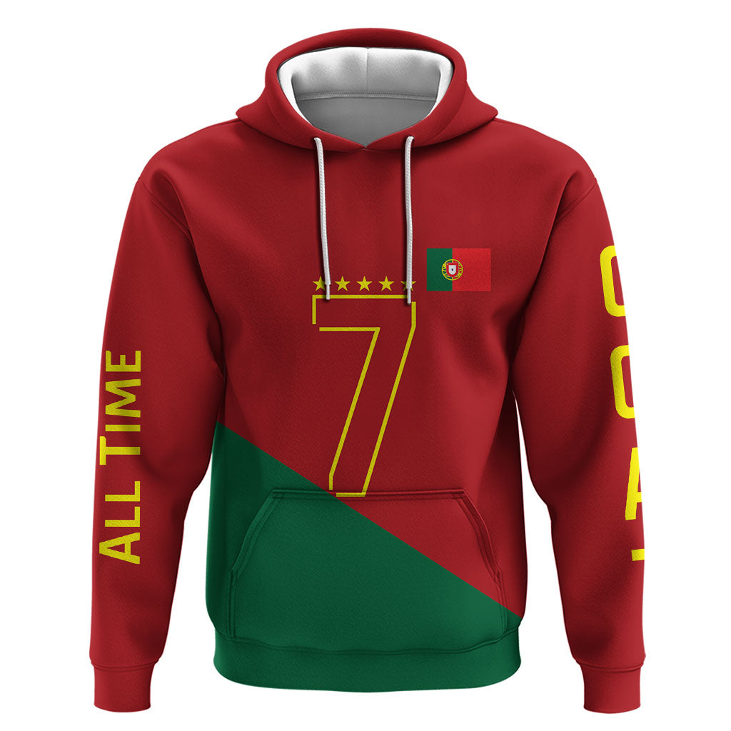 Portugal Football Number 7 GOAT Zip Hoodie Records Follow Me Sports Quote Line Art
