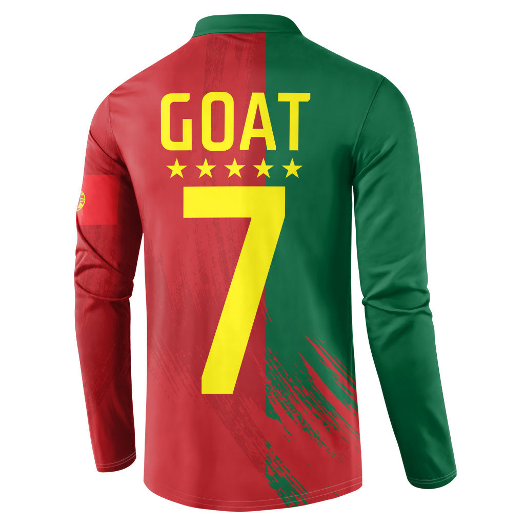 Portugal Football Goat Button Sweatshirt Number 7 Greatest Of All Time Sports