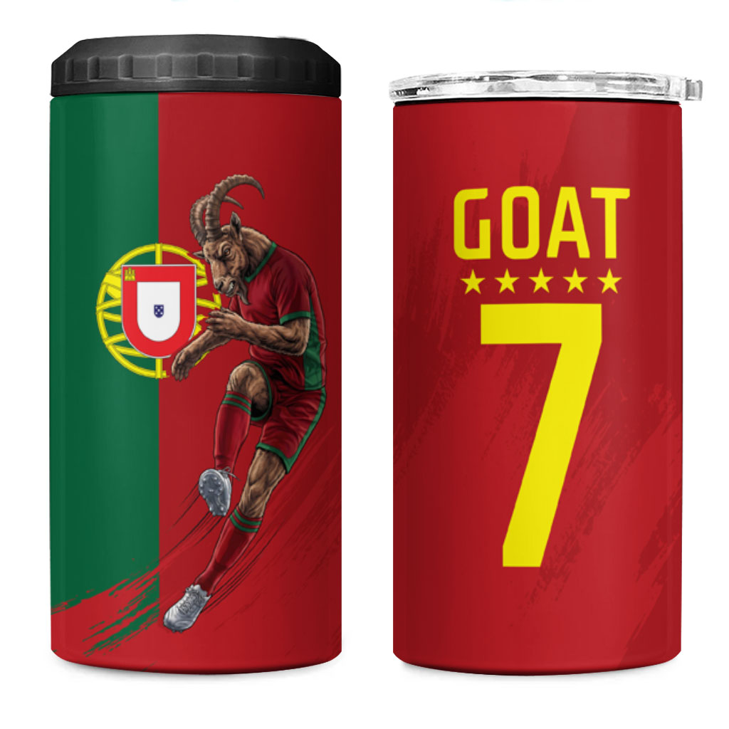 Portugal Football Goat 4 in 1 Can Cooler Tumbler Number 7 Greatest Of All Time Sports