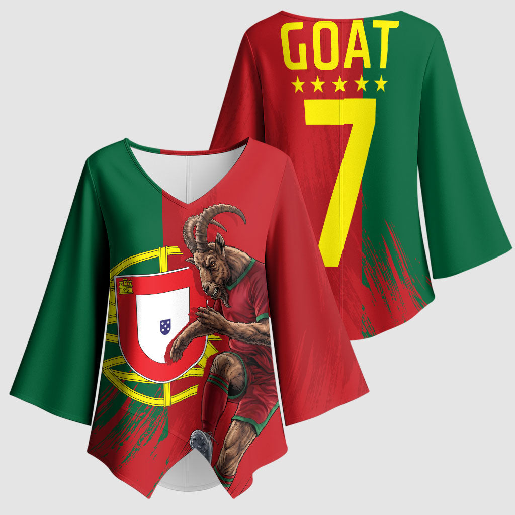 Portugal Football Goat Kimono Sleeve Blouse Number 7 Greatest Of All Time Sports