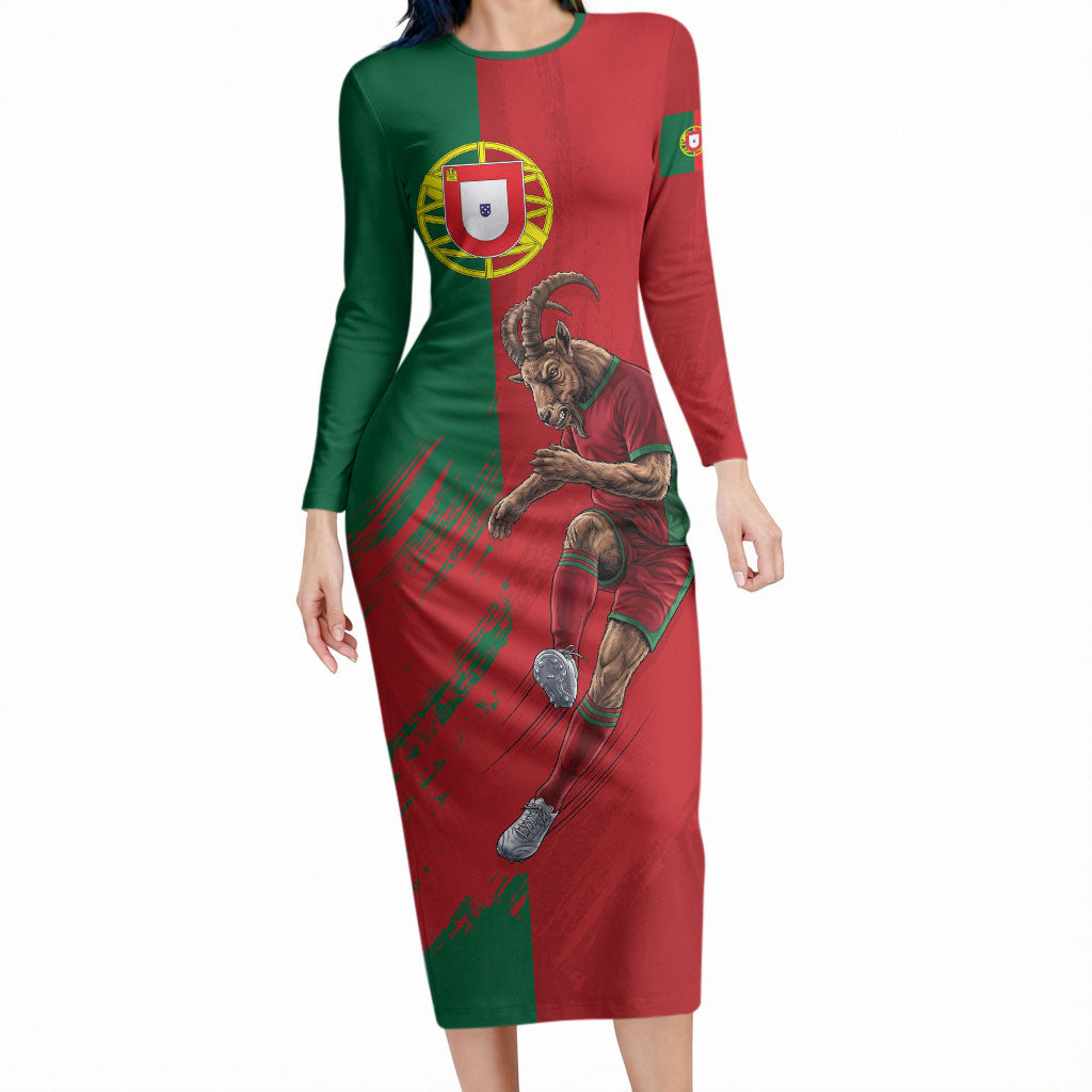 Portugal Football Goat Long Sleeve Bodycon Dress Number 7 Greatest Of All Time Sports