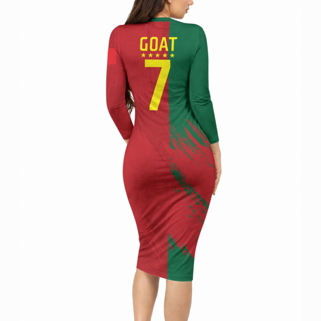 Portugal Football Goat Long Sleeve Bodycon Dress Number 7 Greatest Of All Time Sports