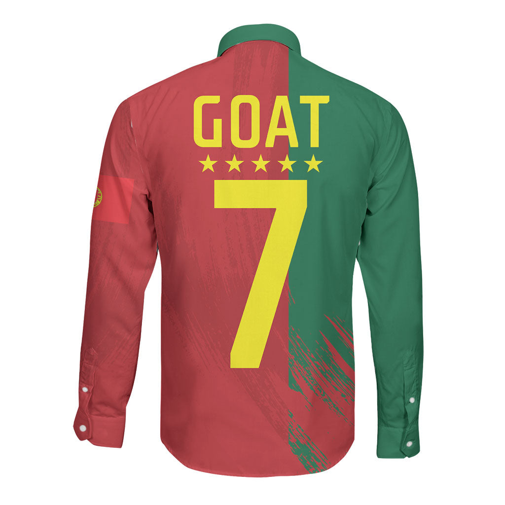 Portugal Football Goat Long Sleeve Button Shirt Number 7 Greatest Of All Time Sports