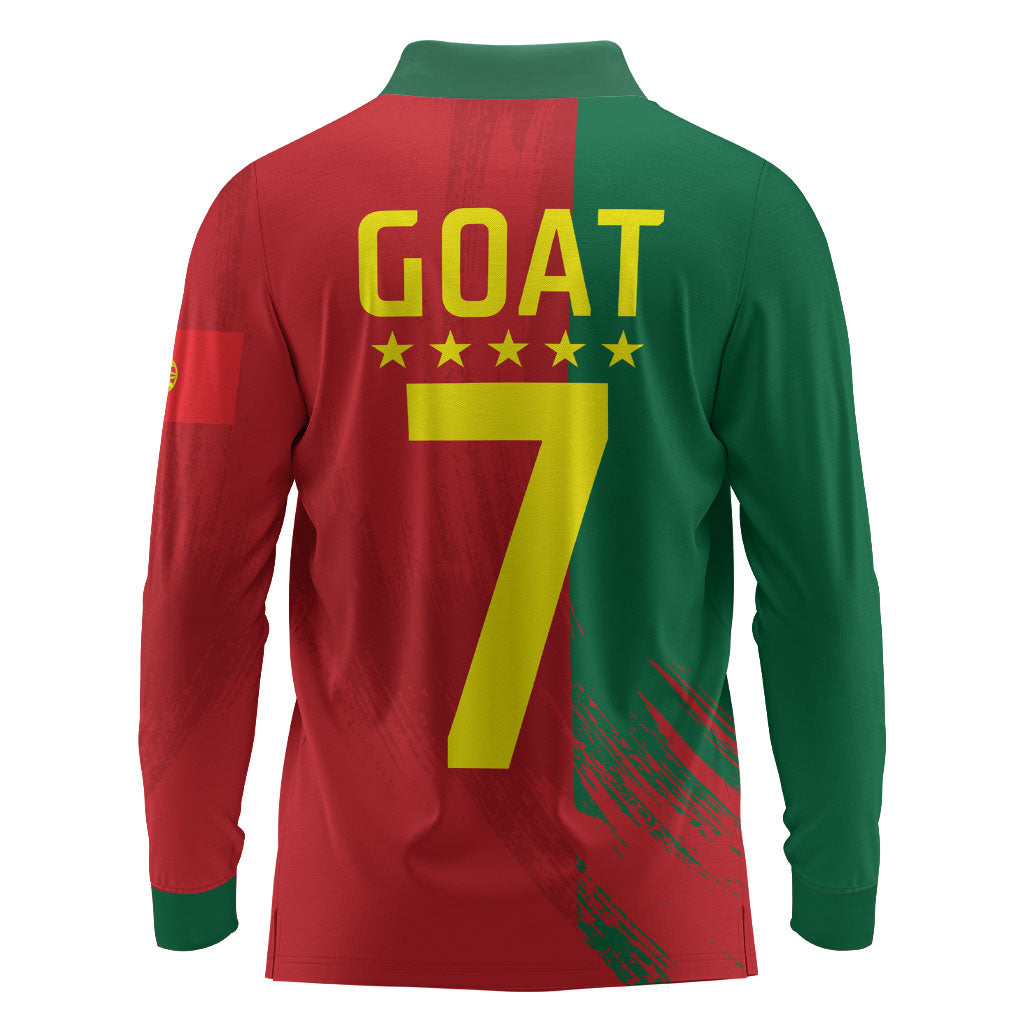 Portugal Football Goat Long Sleeve Polo Shirt Number 7 Greatest Of All Time Sports