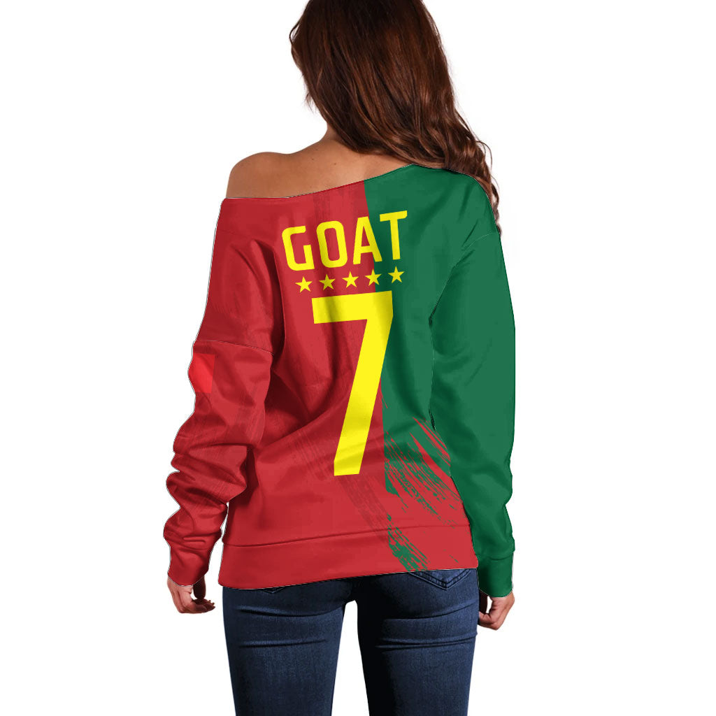 Portugal Football Goat Off Shoulder Sweater Number 7 Greatest Of All Time Sports