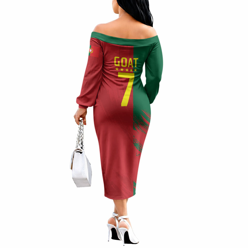 Portugal Football Goat Off The Shoulder Long Sleeve Dress Number 7 Greatest Of All Time Sports