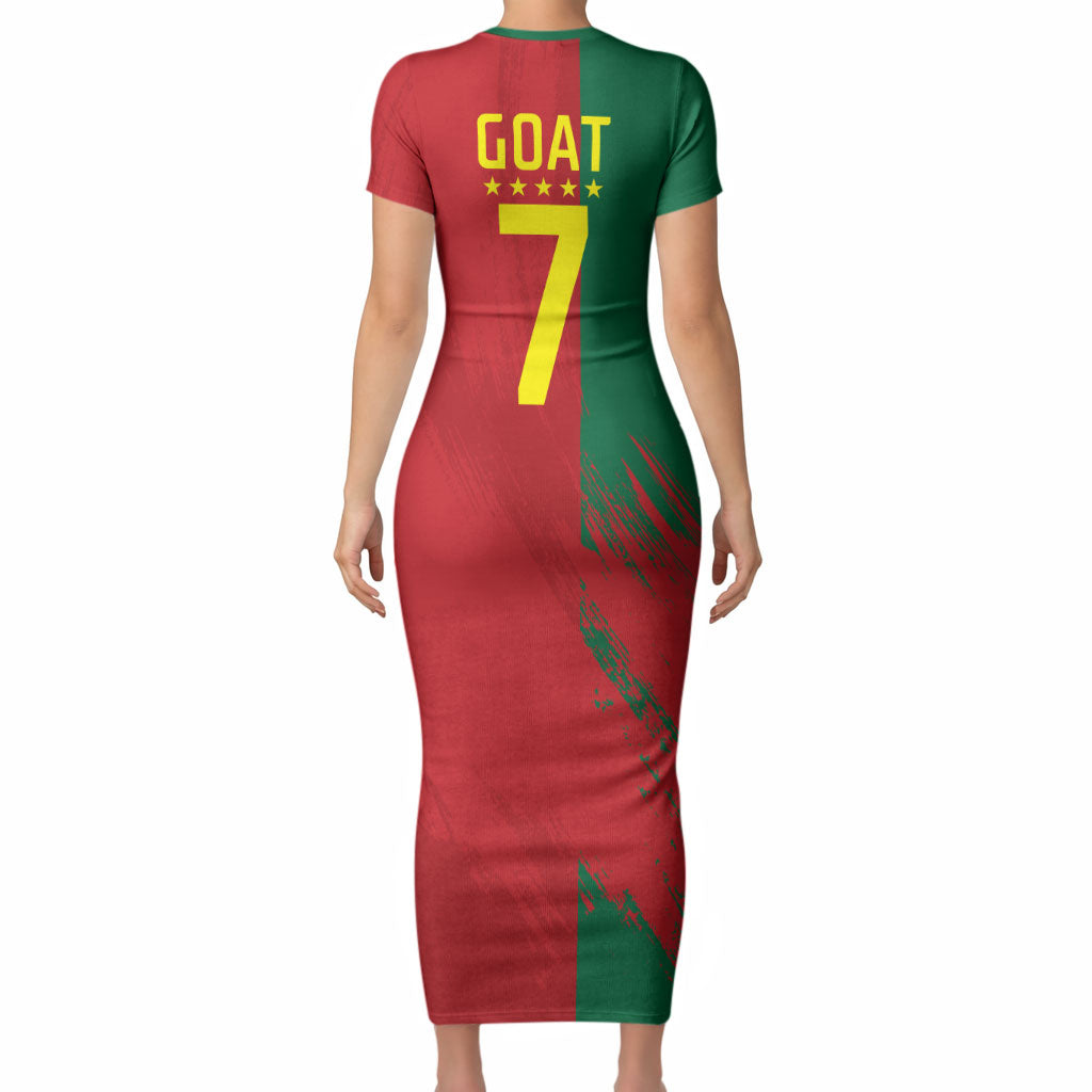 Portugal Football Goat Short Sleeve Bodycon Dress Number 7 Greatest Of All Time Sports