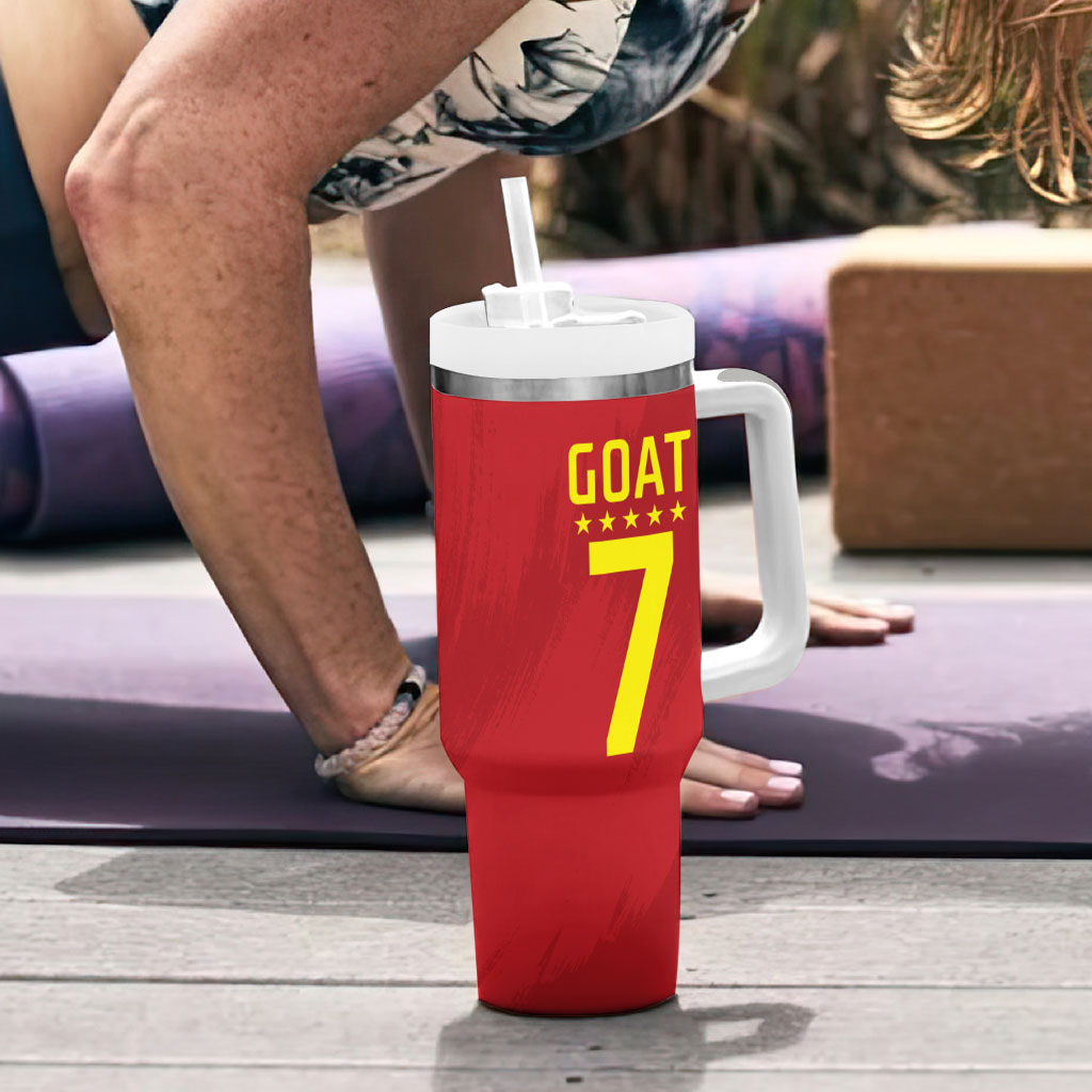 Portugal Football Goat Tumbler With Handle Number 7 Greatest Of All Time Sports