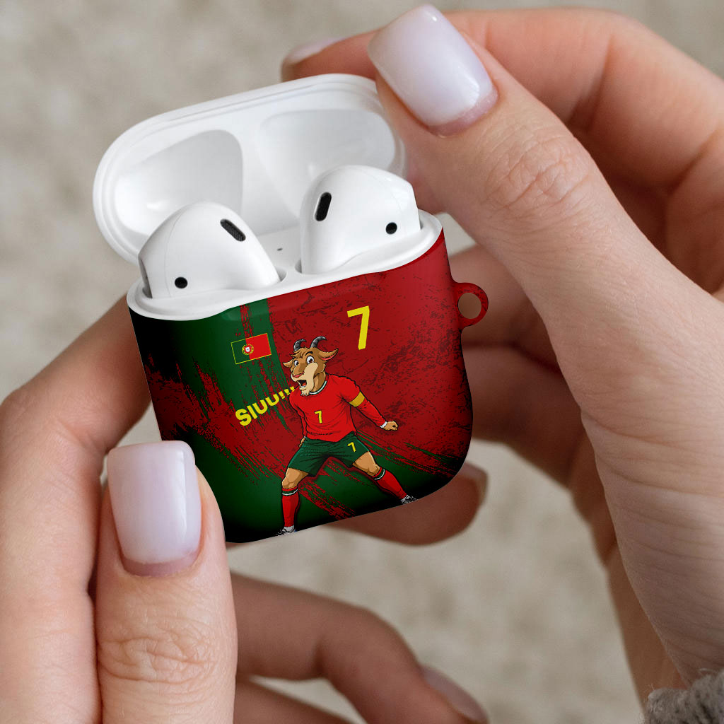 Portugal Football AirPods Case Goat Number 7 Greatest Of All Time Abstract Grunge