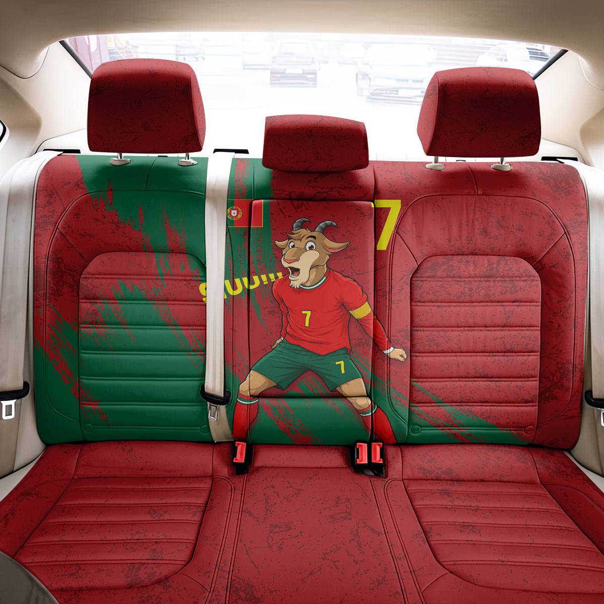 Portugal Football Back Car Seat Cover Goat Number 7 Greatest Of All Time Abstract Grunge