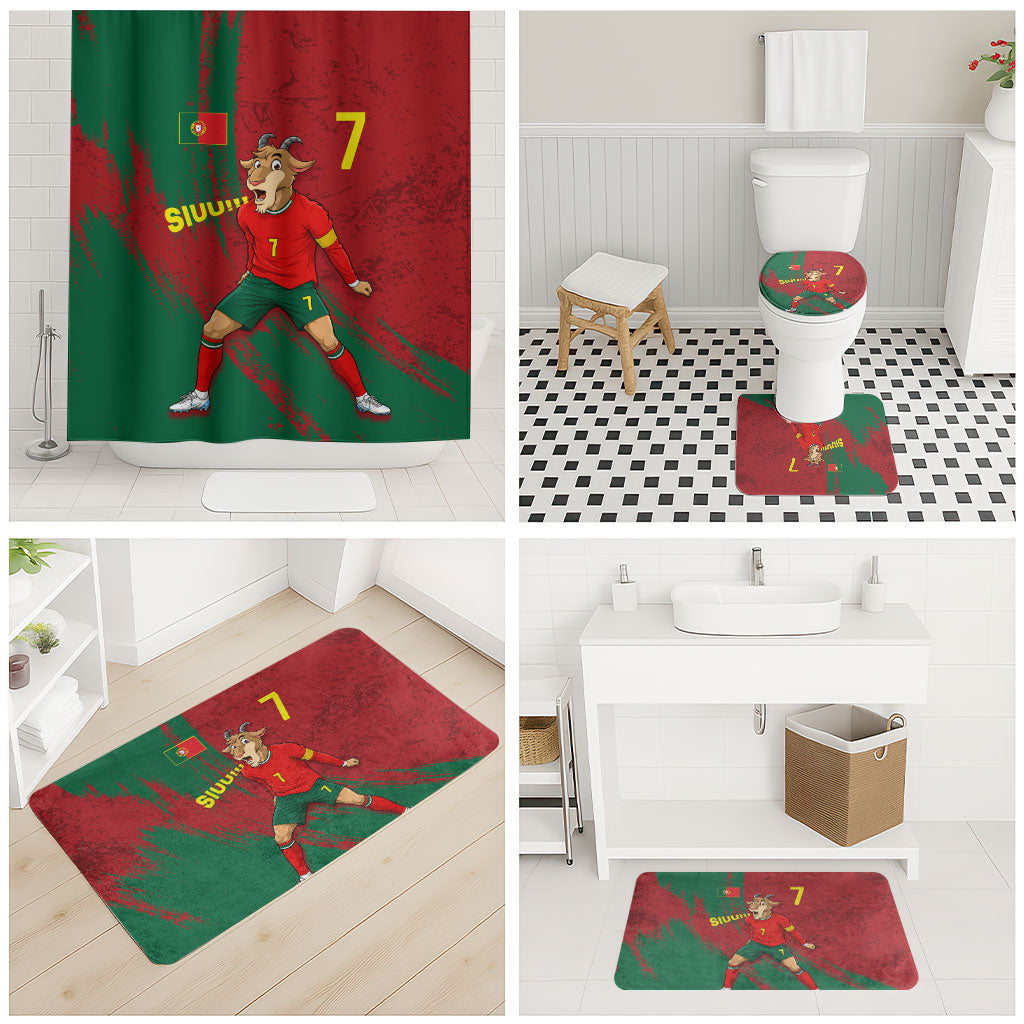 Portugal Football Bathroom Set Goat Number 7 Greatest Of All Time Abstract Grunge