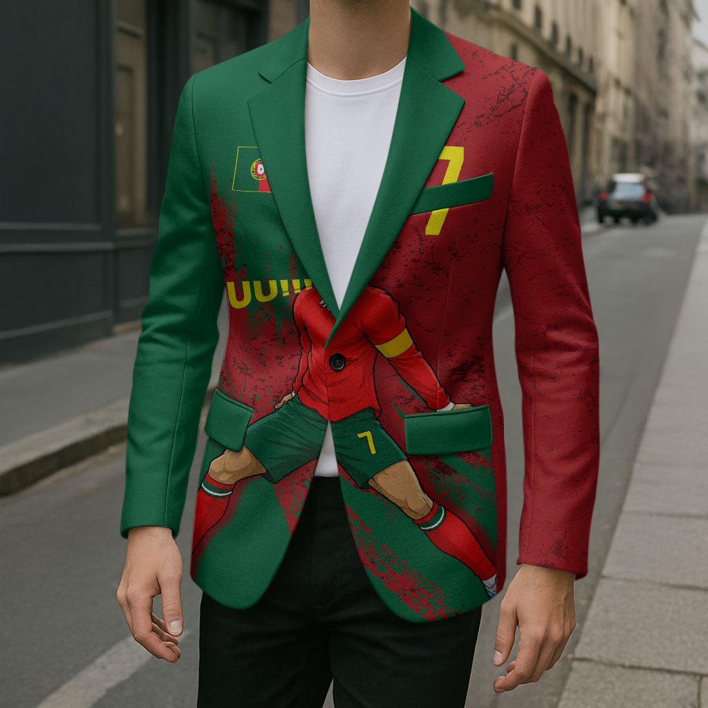 Portugal Football Blazer Goat Number 7 Greatest Of All Time Abstract Grunge