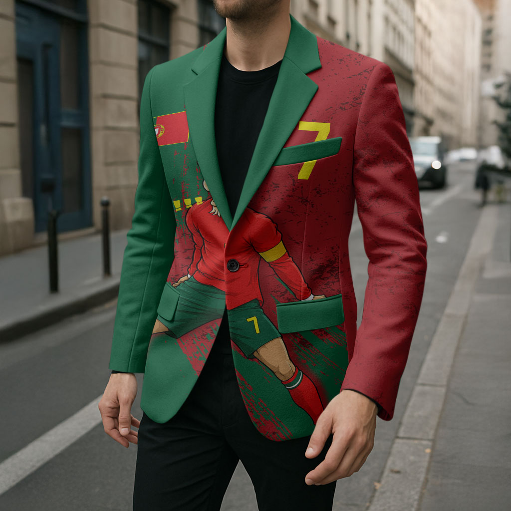 Portugal Football Blazer Goat Number 7 Greatest Of All Time Abstract Grunge