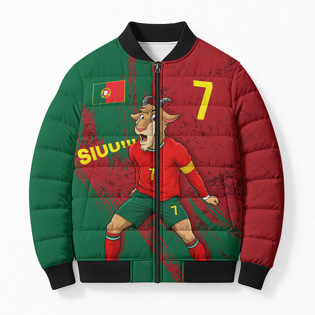 Portugal Football Bomber Puffer Jacket Goat Number 7 Greatest Of All Time Abstract Grunge