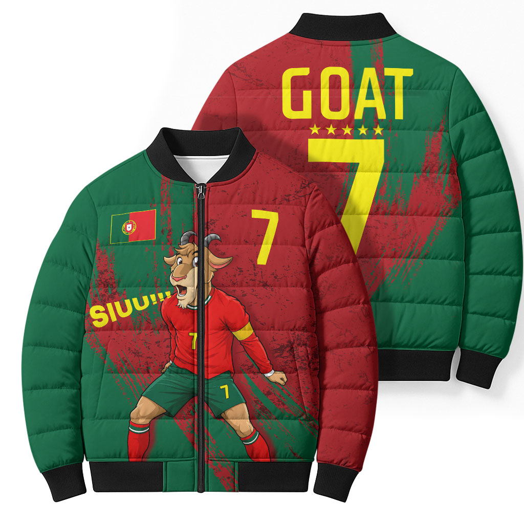 Portugal Football Bomber Puffer Jacket Goat Number 7 Greatest Of All Time Abstract Grunge