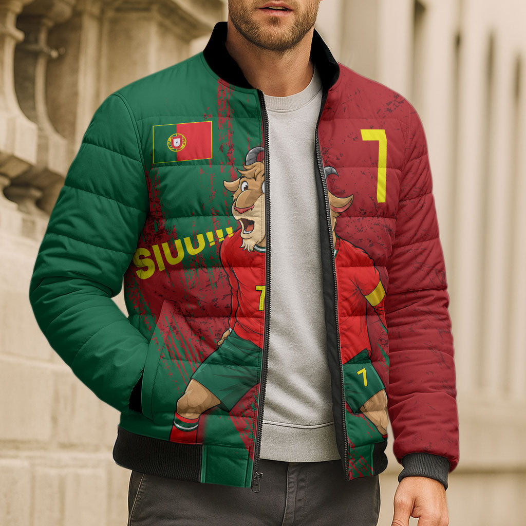 Portugal Football Bomber Puffer Jacket Goat Number 7 Greatest Of All Time Abstract Grunge