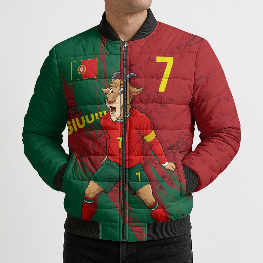 Portugal Football Bomber Puffer Jacket Goat Number 7 Greatest Of All Time Abstract Grunge
