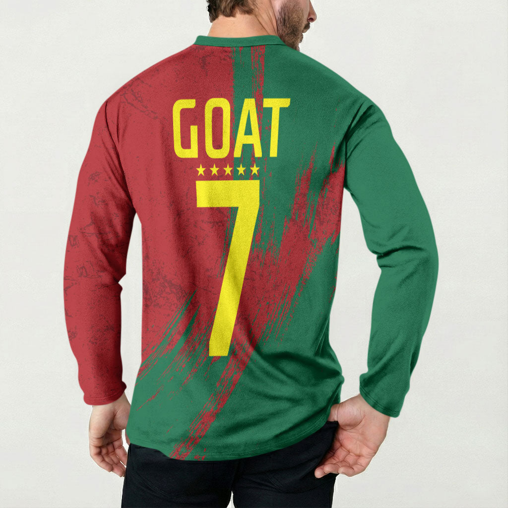Portugal Football Button Sweatshirt Goat Number 7 Greatest Of All Time Abstract Grunge