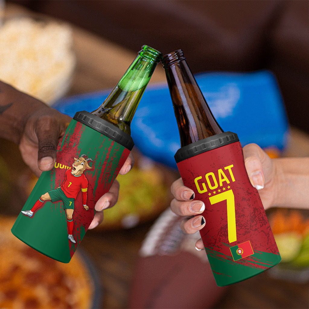 Portugal Football 4 in 1 Can Cooler Tumbler Goat Number 7 Greatest Of All Time Abstract Grunge