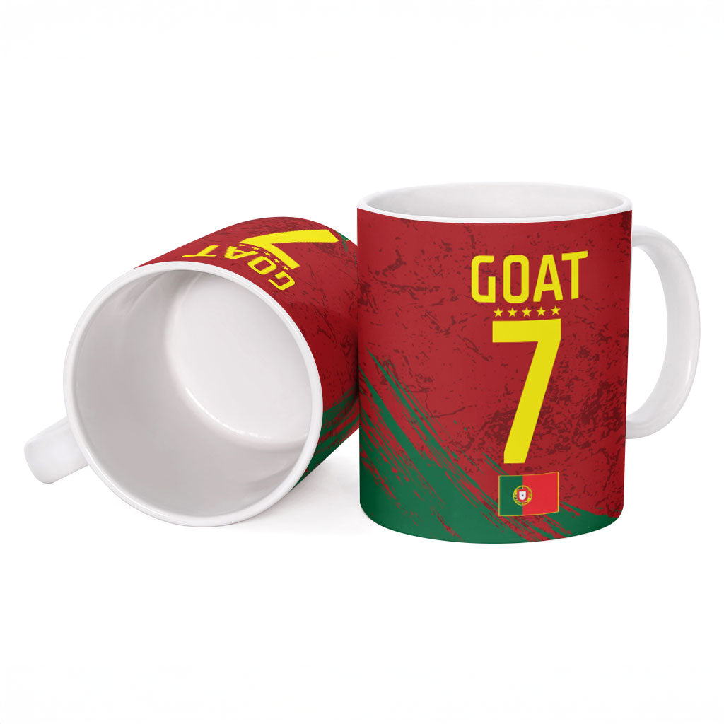 Portugal Football Ceramic Mug Goat Number 7 Greatest Of All Time Abstract Grunge