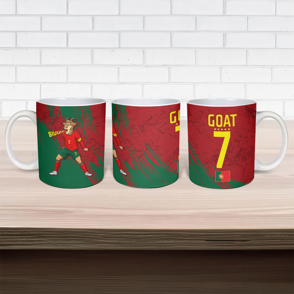 Portugal Football Ceramic Mug Goat Number 7 Greatest Of All Time Abstract Grunge