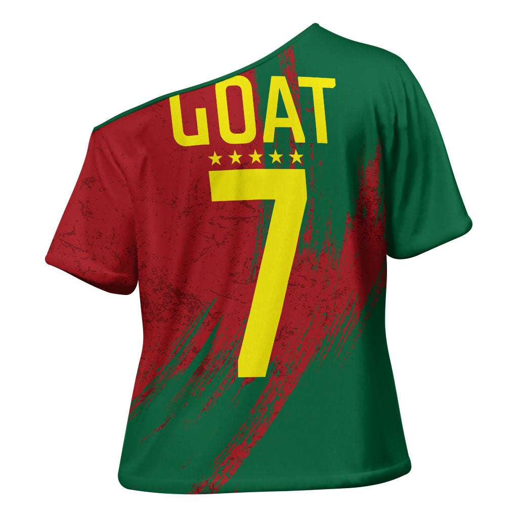 Portugal Football Cross Shoulder Shirt Goat Number 7 Greatest Of All Time Abstract Grunge