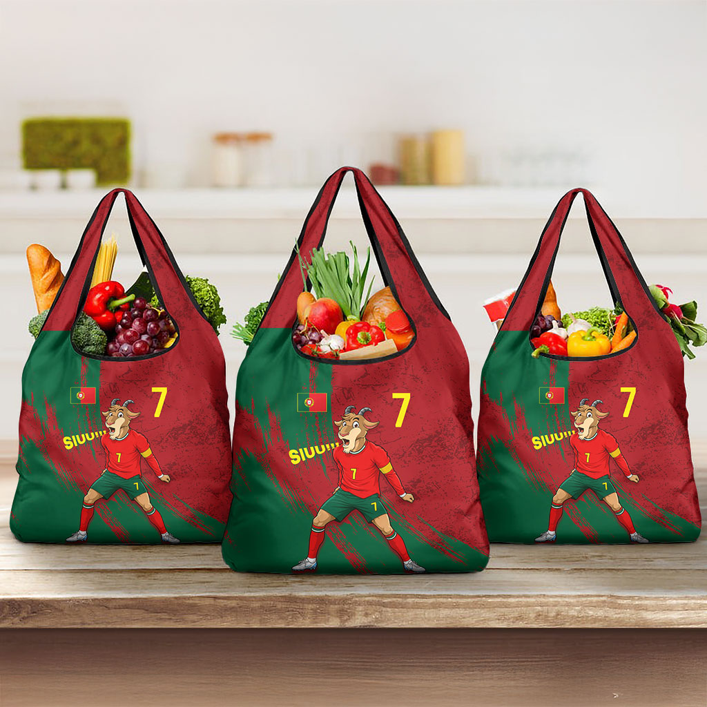 Portugal Football Grocery Bag Goat Number 7 Greatest Of All Time Abstract Grunge