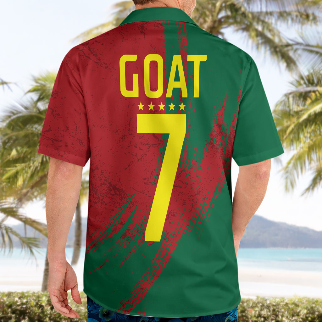 Portugal Football Hawaiian Shirt Goat Number 7 Greatest Of All Time Abstract Grunge