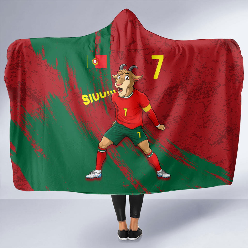 Portugal Football Hooded Blanket Goat Number 7 Greatest Of All Time Abstract Grunge