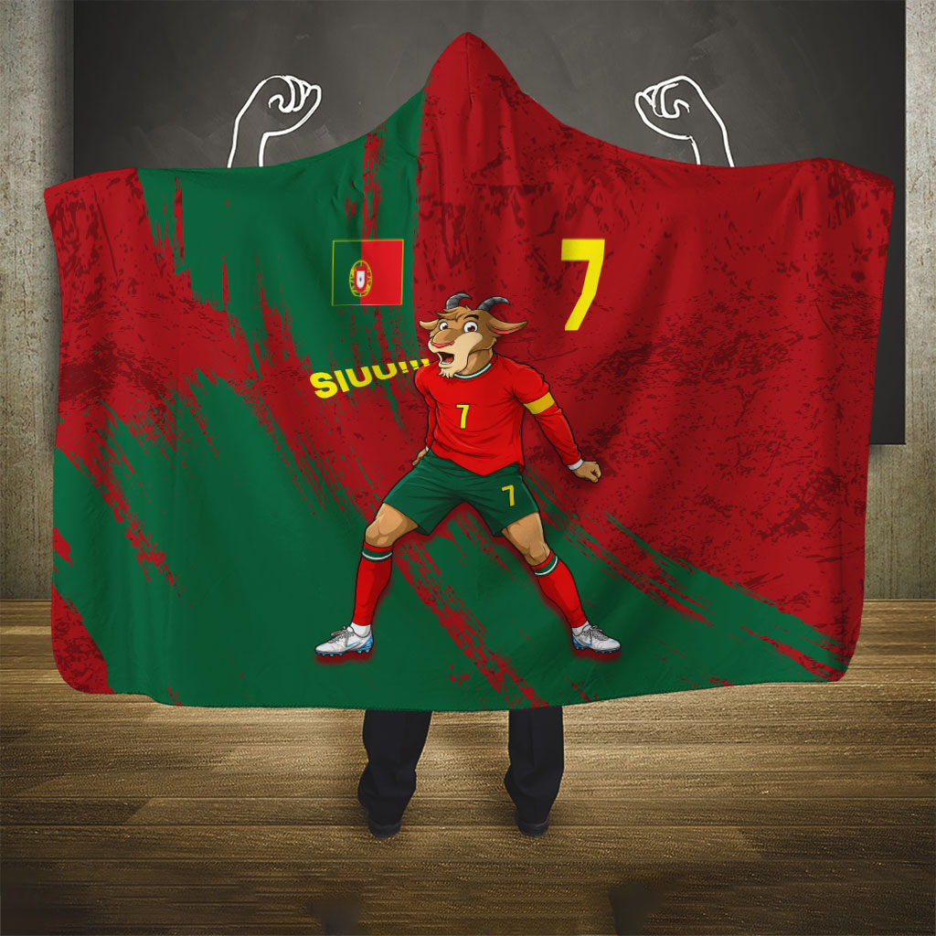 Portugal Football Hooded Blanket Goat Number 7 Greatest Of All Time Abstract Grunge
