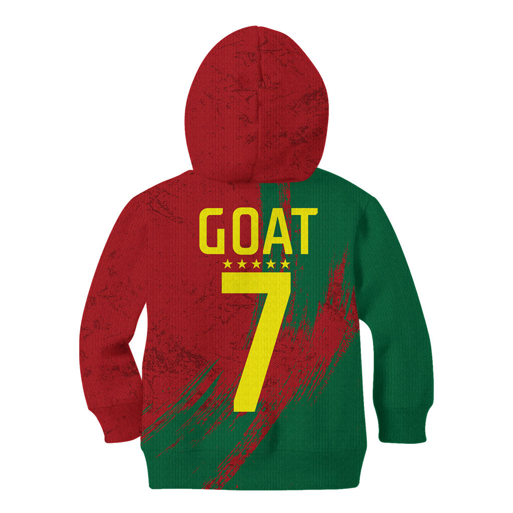 Portugal Football Kid Hoodie Goat Number 7 Greatest Of All Time Abstract Grunge