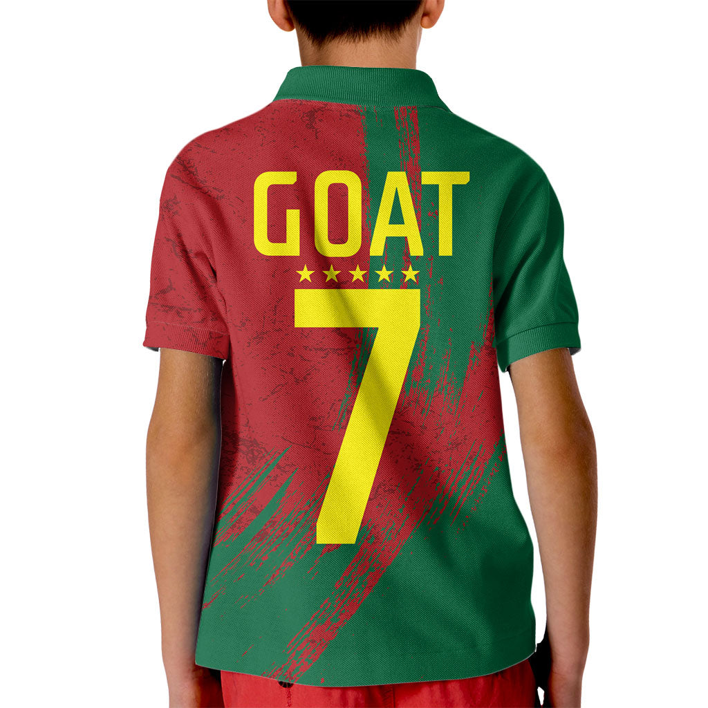 Portugal Football Kid Polo Shirt Goat Number 7 Greatest Of All Time Abstract Grunge