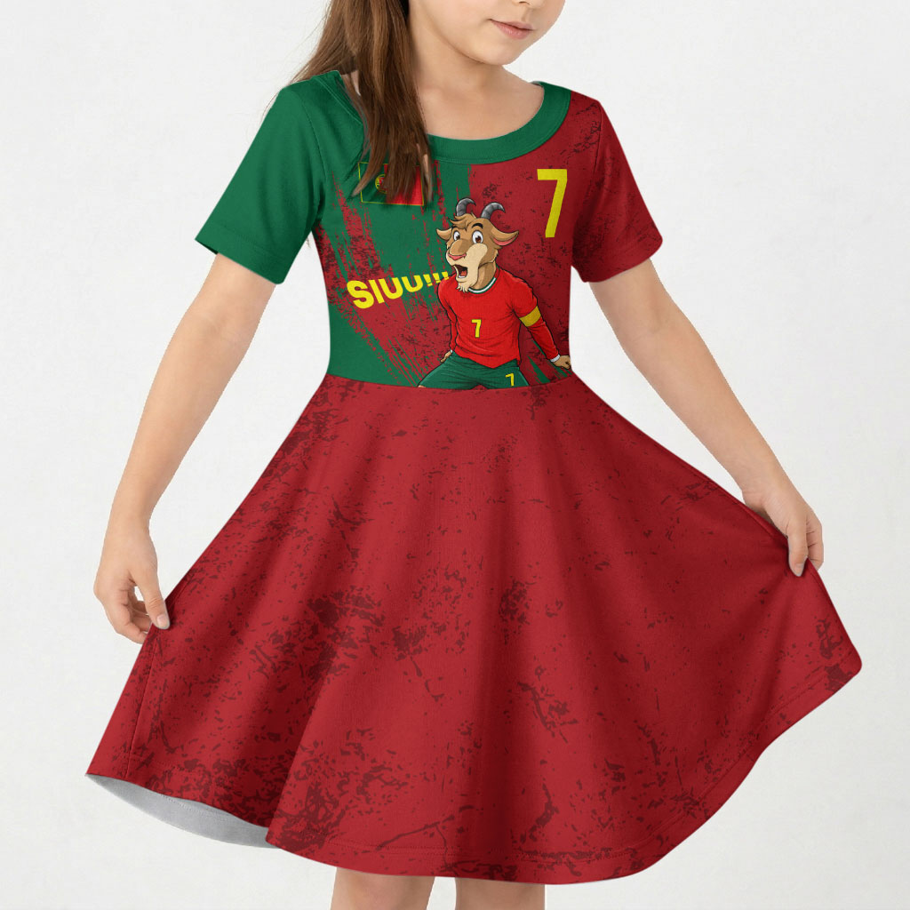 Portugal Football Kid Short Sleeve Dress Goat Number 7 Greatest Of All Time Abstract Grunge