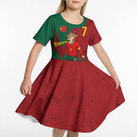 Portugal Football Kid Short Sleeve Dress Goat Number 7 Greatest Of All Time Abstract Grunge