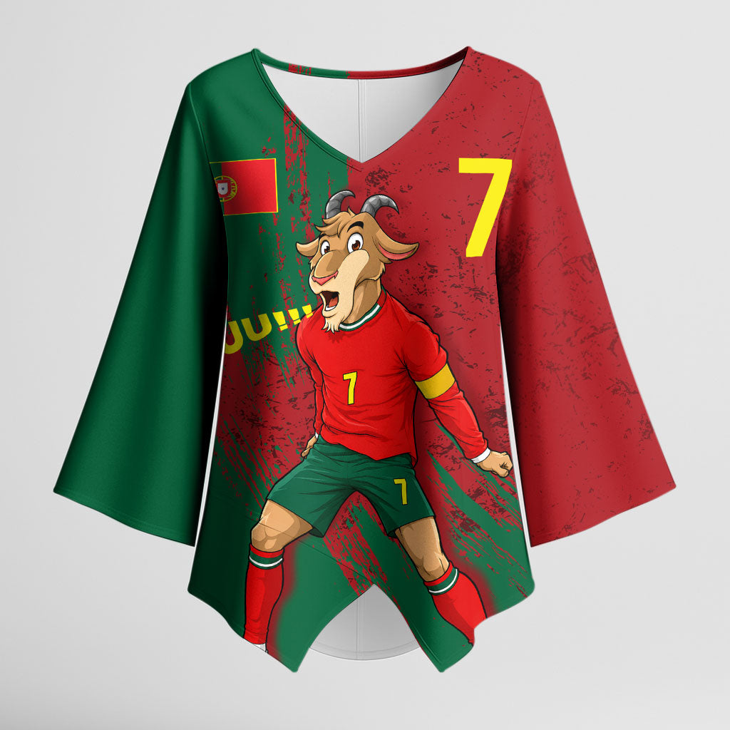 Portugal Football Kimono Sleeve Blouse Goat Number 7 Greatest Of All Time Abstract Grunge