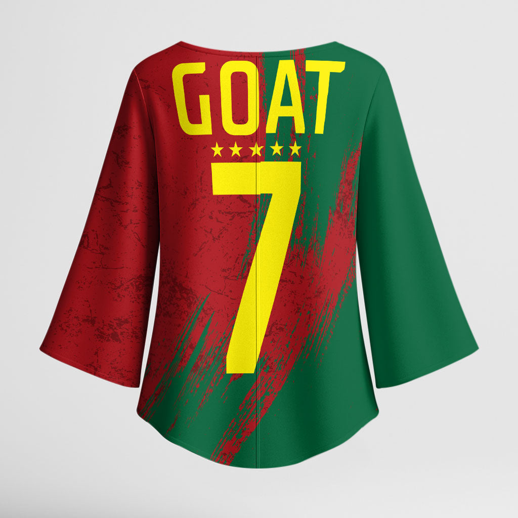 Portugal Football Kimono Sleeve Blouse Goat Number 7 Greatest Of All Time Abstract Grunge