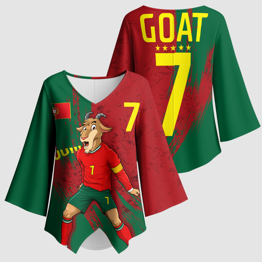 Portugal Football Kimono Sleeve Blouse Goat Number 7 Greatest Of All Time Abstract Grunge